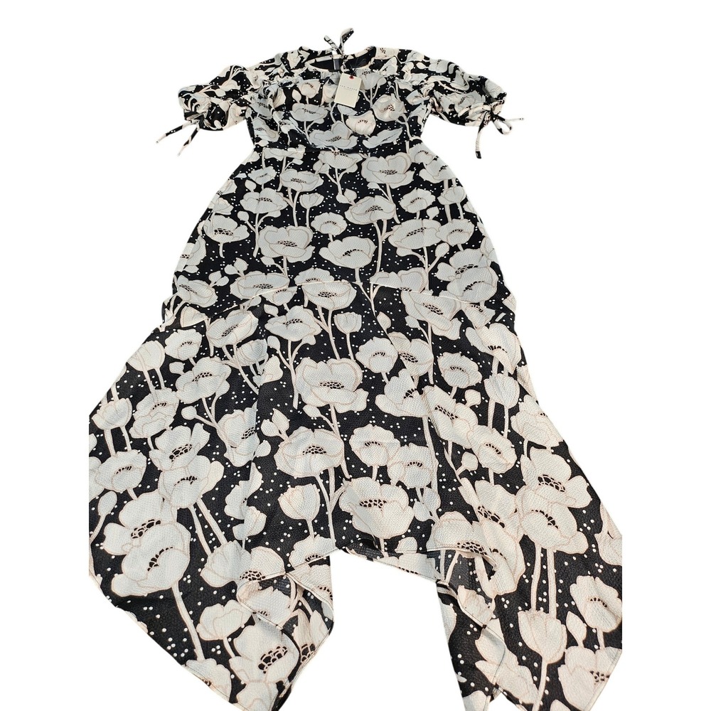 Ted Baker London Abriee Floral Puff Sleeve Handkerchief Hem Midi Dress Size 1 - Picture 3 of 11